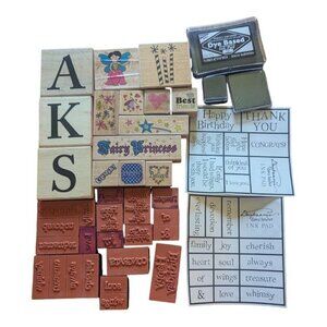 Mixed Lot Wood Rubber Mounted Stamps Foam